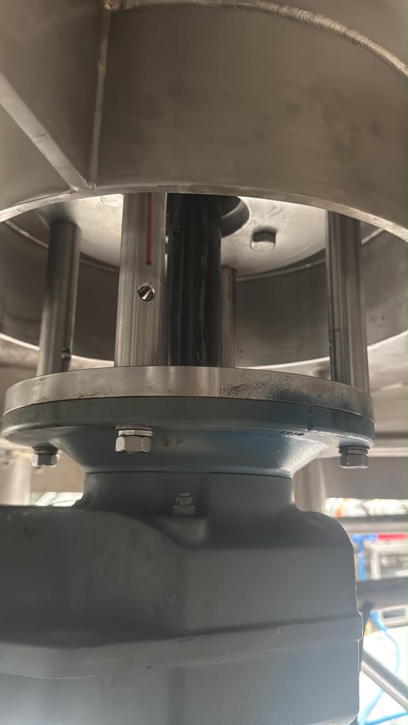 Lauter tun rake drive after repair — fabricated pins fitted, production restored