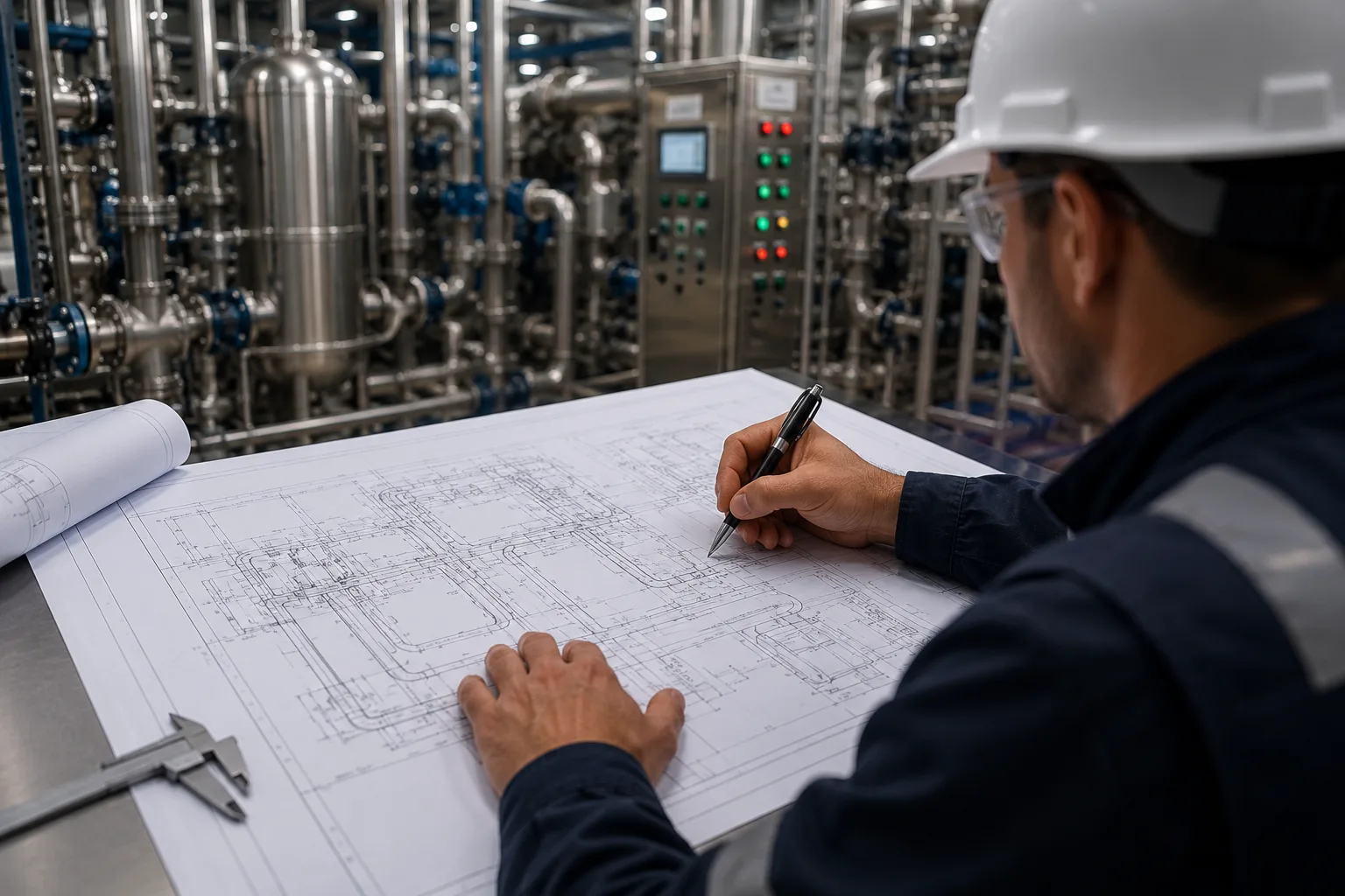 Engineer commissioning production line equipment