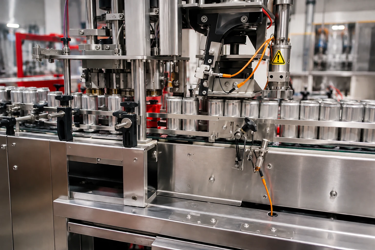 Stainless-steel canning line filling and seaming aluminium drinks cans